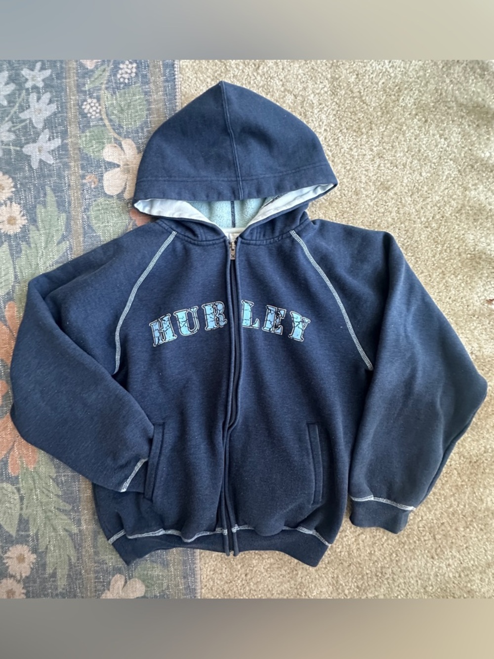 Hurley Women’s Navy Zip Hoodie with Light Blue Logo